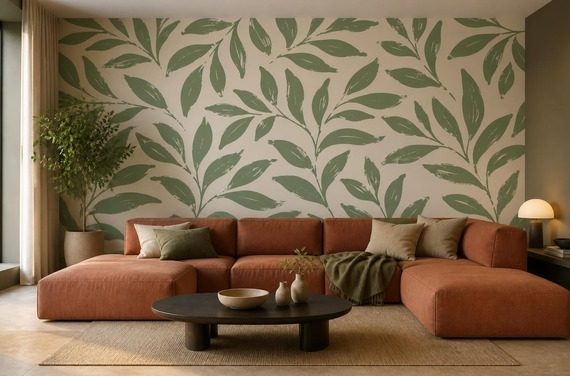 Przestrzenna-rytmika-lisci-w-naturalnej-palecie-barw-fototapety-fototapety-do-salonu-2025298182-f4u