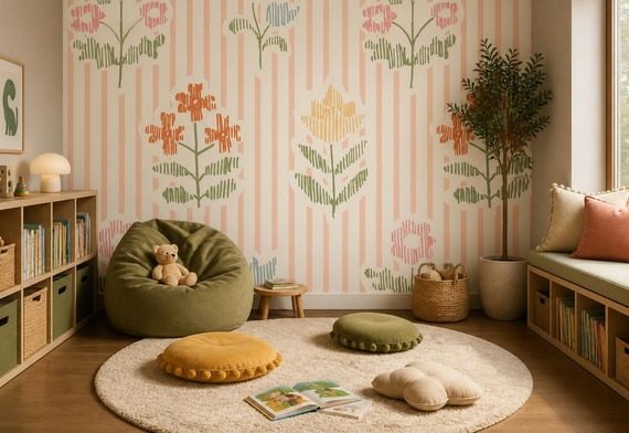 Pastelowe-tlo-z-rozowymi-i-zielonymi-akcentami-kwiatowymi-w-subtelnym-rytmie-fototapety-fototapety-do-pokoju-dziecka-1923310774-f4u
