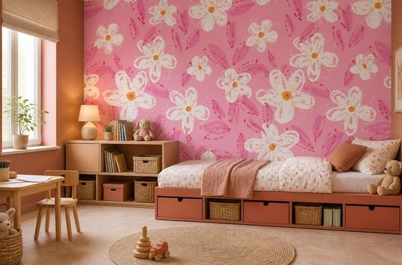 Rozowa-sciana-z-bialymi-kwiatami-i-subtelnymi-rozowymi-liscmi-fototapety-fototapety-do-pokoju-dziecka-1551298784-f4u