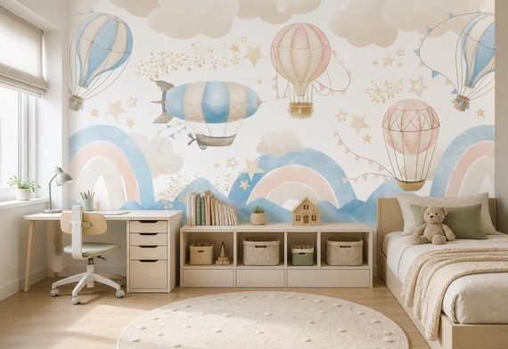 Rytmiczne-zestawienie-balonow-i-tecz-w-harmonijnym-ukladzie-sciennym-fototapety-fototapety-do-pokoju-dziecka-511543304-f4u